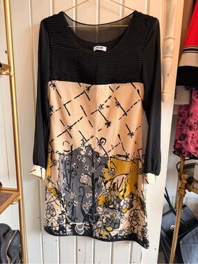 Moschino Mixed Print Dress Top with Cream & Yellow Floral Panel